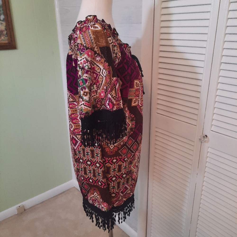 Merchant paisley boho fringe lace top blouse large NWOT *C2 - Picture 3 of 6